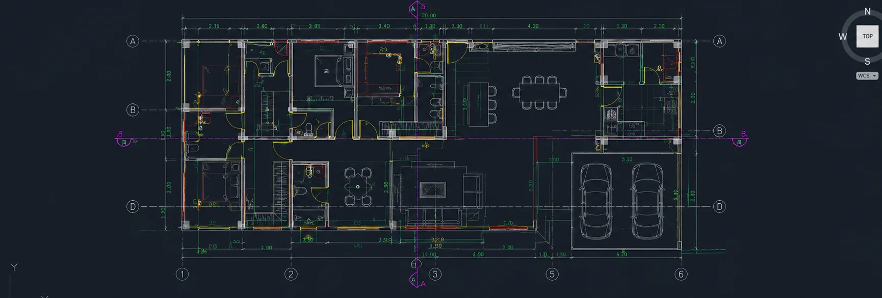 Projeto residencial completo desenhado no AutoCAD — plantas, cotas e layout