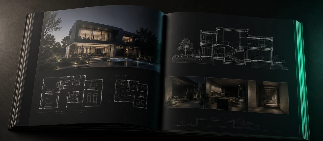 Kit de portfólio de arquitetura editável no Canva e InDesign