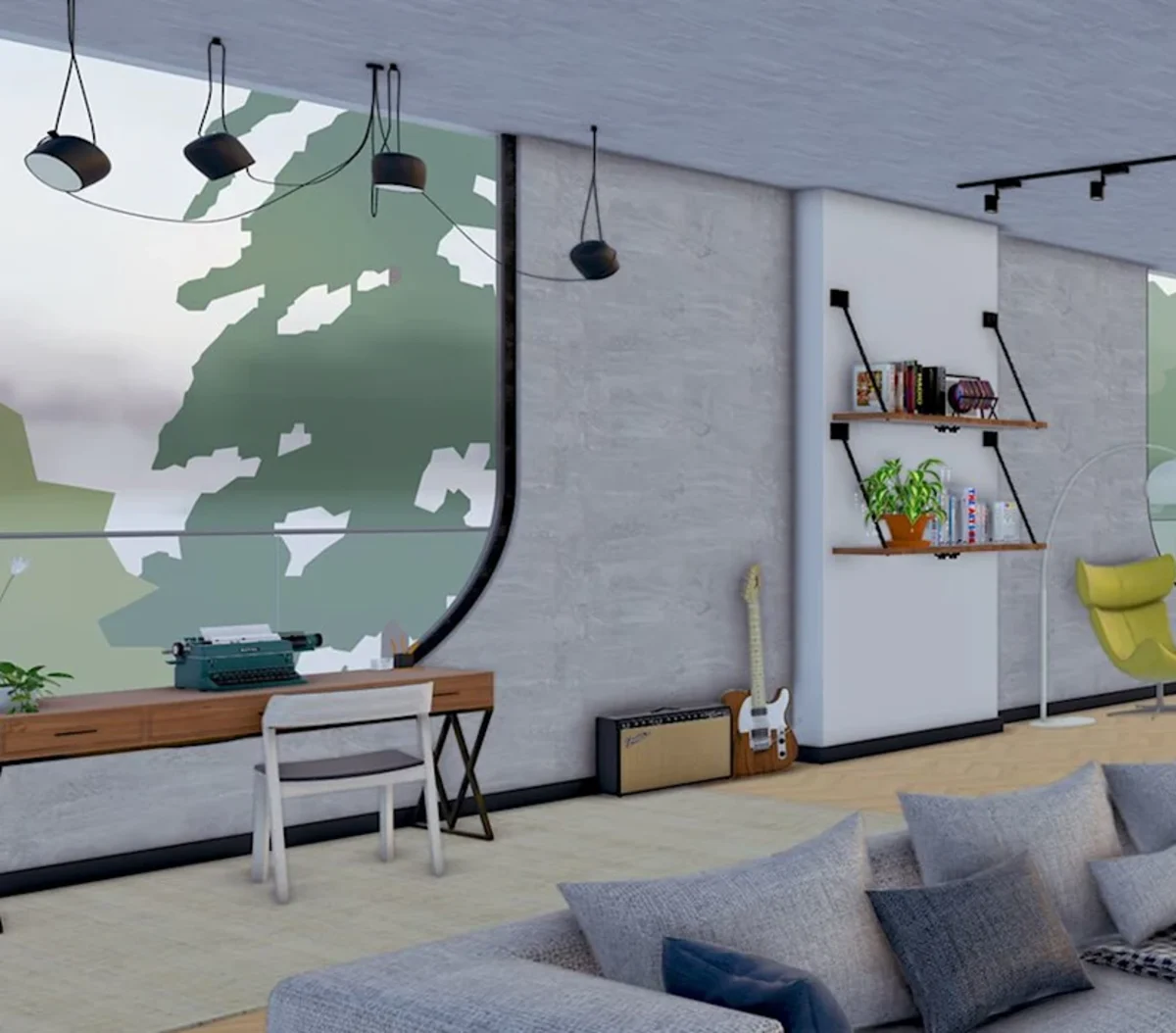 Sala de estar modelada no SketchUp